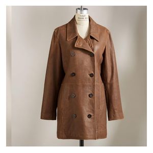Sundance weathered leather peacoat trenchcoat